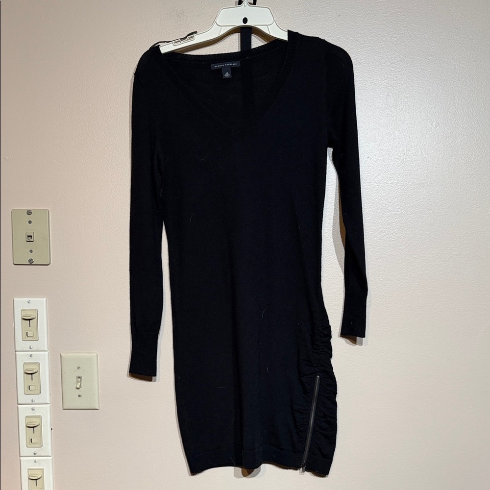 Banana Republic Black Long Sleeve Dress with Ruched Detail